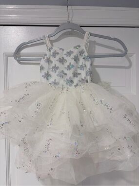 White Silver Sequin Tutu Dance Costume Child Small